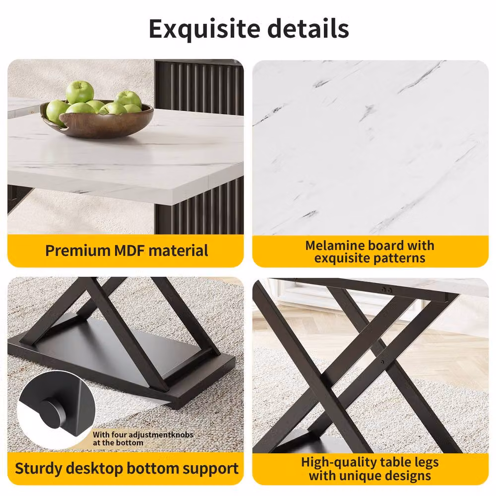 Rolipo White Marble Extendable Rectangular Dining Table with Black Metal X-Frame Legs, W: 120 cm, D: 120 cm, H: 75 cm (Extends to 160 cm) – 5