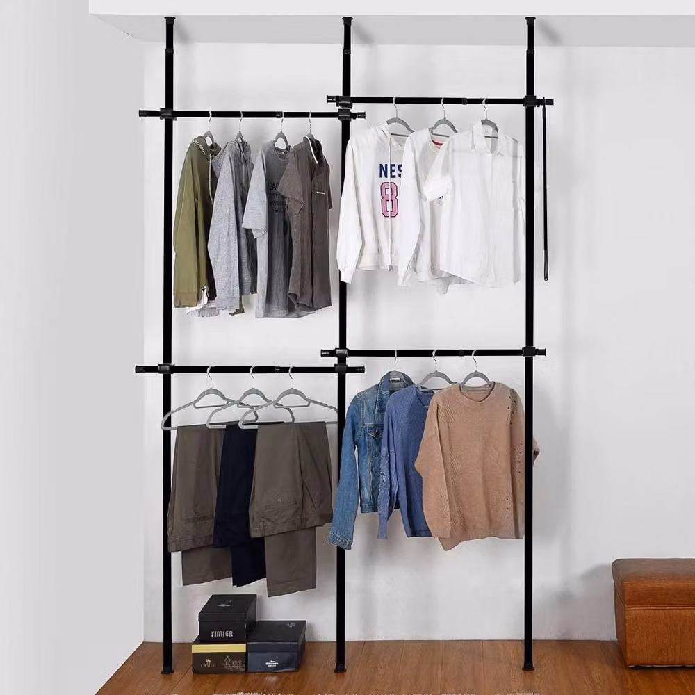 EONLION Adjustable Double Rail Clothes Rack in Matt Black Metal – 2