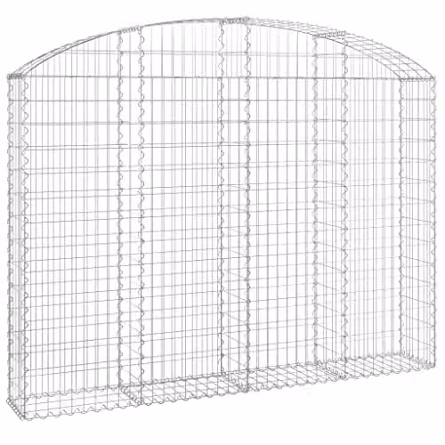 vidaXL Arched Gabion Basket in Silver Galvanised Steel, W/D/H: 200 x 30 x 140/160 cm