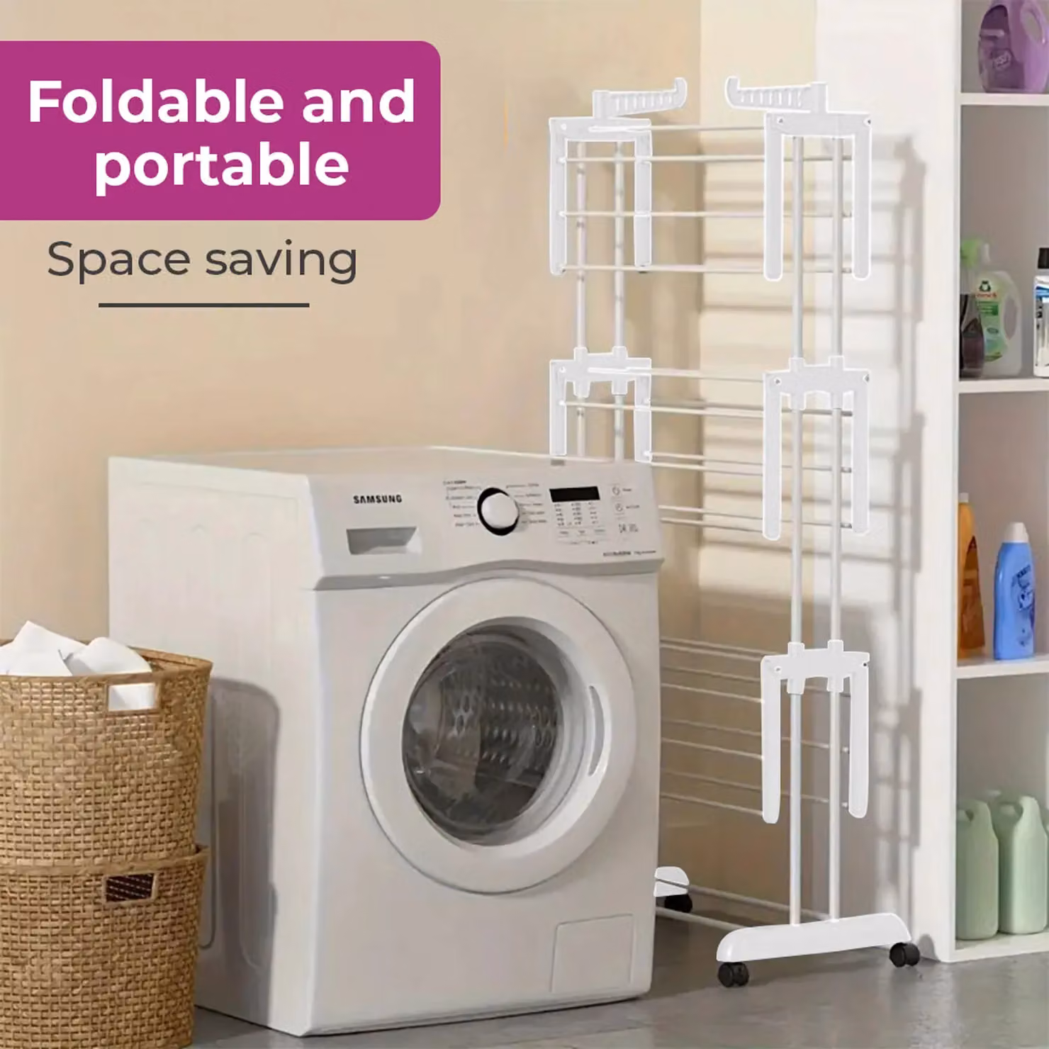 Neo White 4 Tier Folding Clothes Airer with Side Wings and Stainless Steel Stand – 2