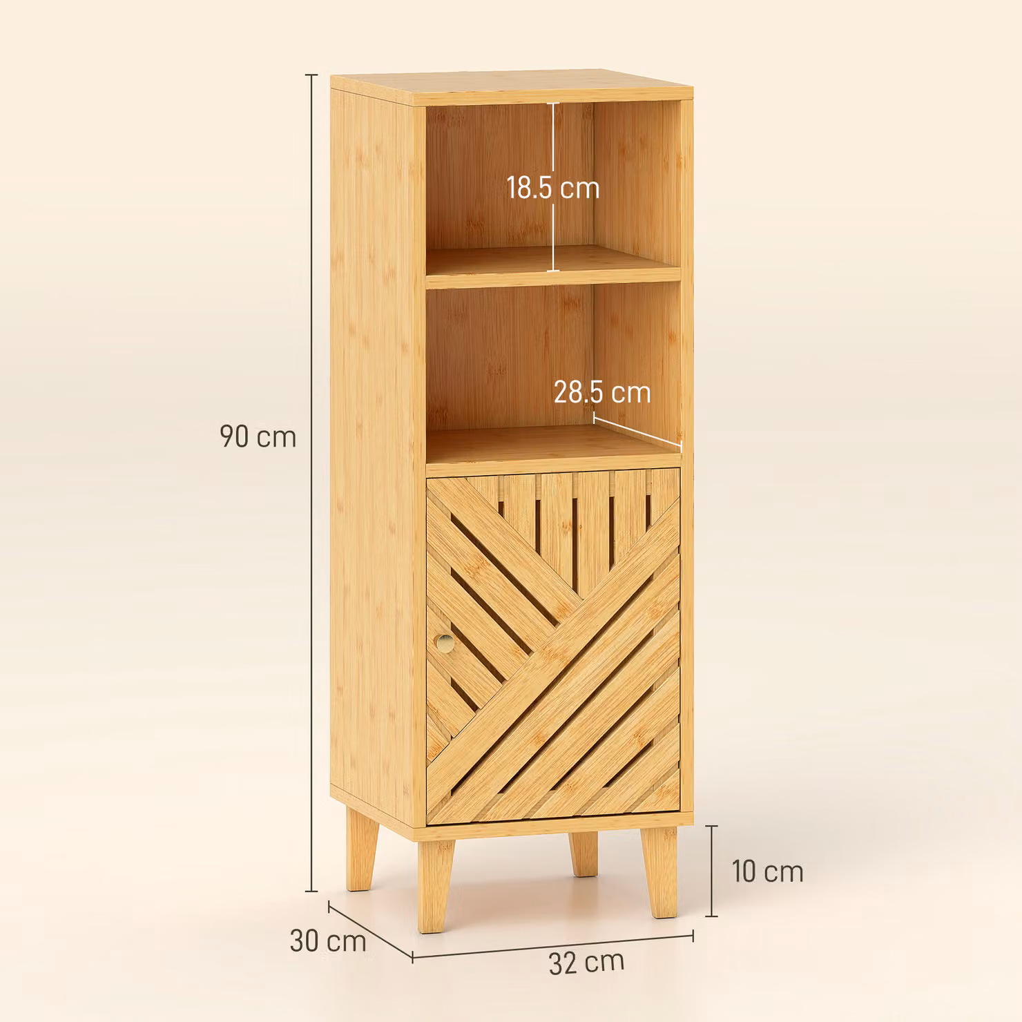 HOMCOM Slim Freestanding Bathroom Cabinet with Bamboo Door and Legs in Brown, W/D/H: 32 x 30 x 90 cm – 3
