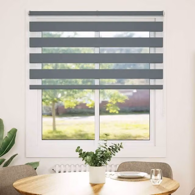 Berkfield Home Zebra Blind in Dark Grey, W: 130 cm, H: 150 cm – 1