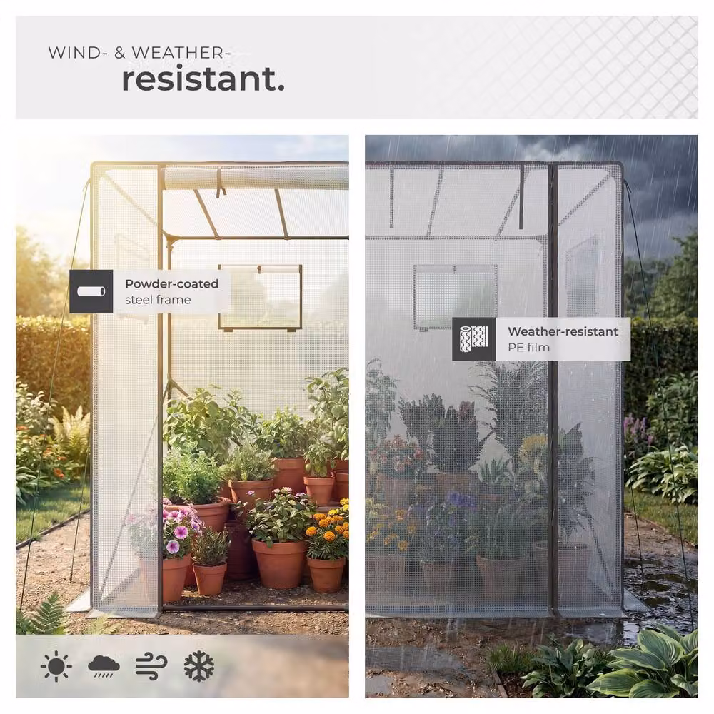 tectake Anton Plastic and Steel Greenhouse in Transparent, W/D/H: 200 x 77 x 170 cm – 3