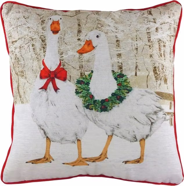 Goosie Multicolour Red Printed Velvet Square Christmas Cushion with Feather Filling