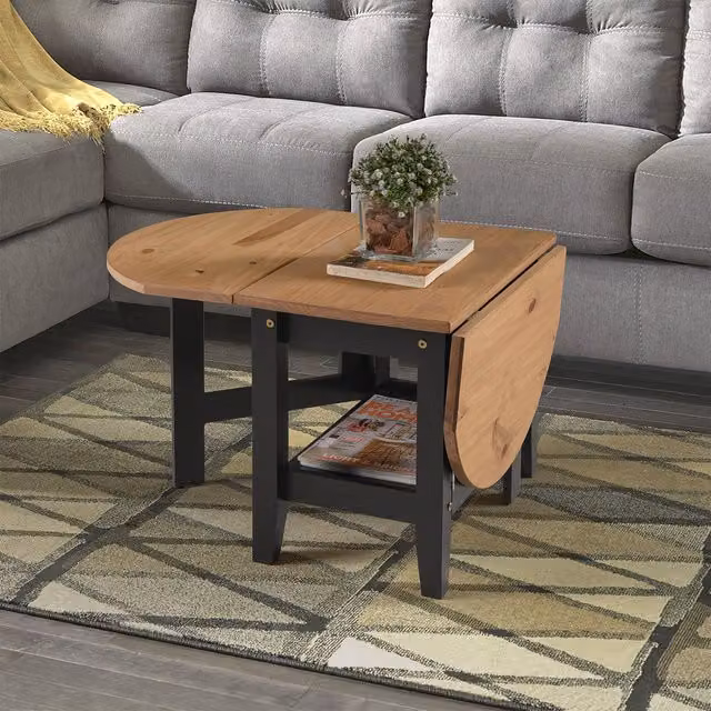 Seconique Santos Drop Leaf Coffee Table in Black and Distressed Waxed Pine