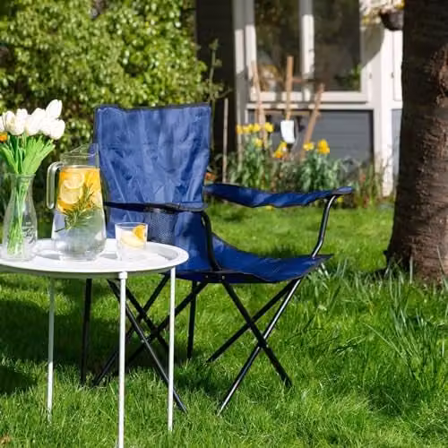 Harbour Housewares Folding Canvas Camping Chairs with Armrests, Pack of 2, Matt Black and Blue