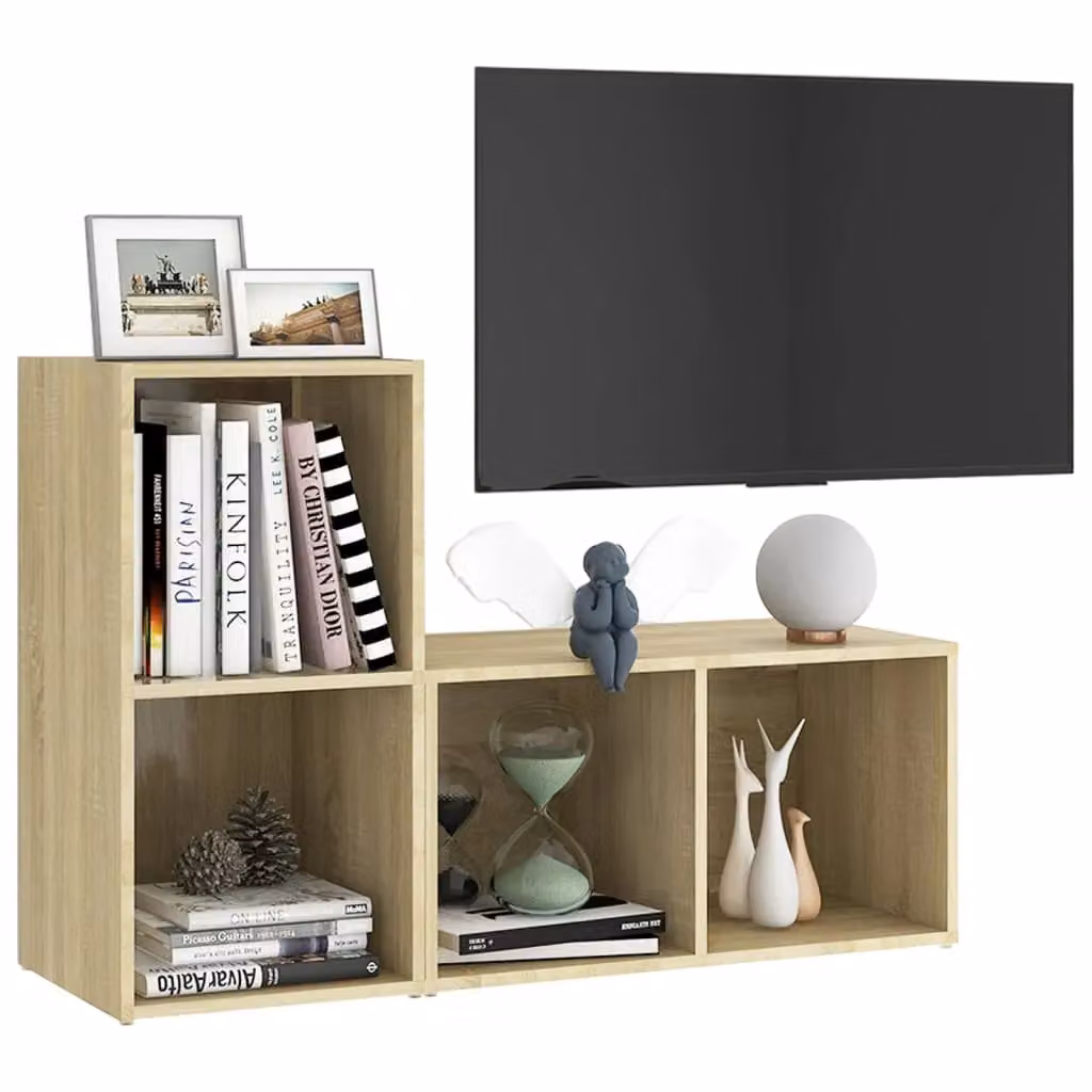 Berkfield Home Set of 2 Sonoma Oak TV Cabinets in Brown, W/D/H: 72 x 35 x 36.5 cm – 3