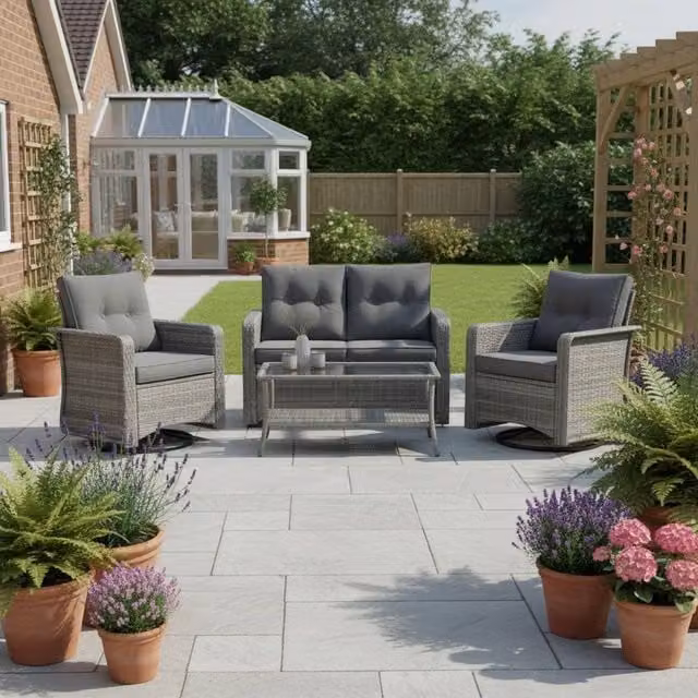Outdoor Living The Leigh 4 Seat Grey Polyrattan Lounge Set with Upholstered Cushions