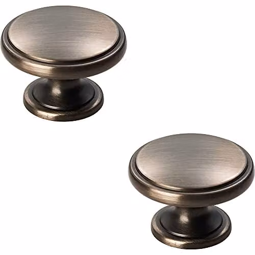 Loops 2 Pack Gun Metal Brushed Ring Domed Cupboard Door Knobs, Diameter: 3.85 cm