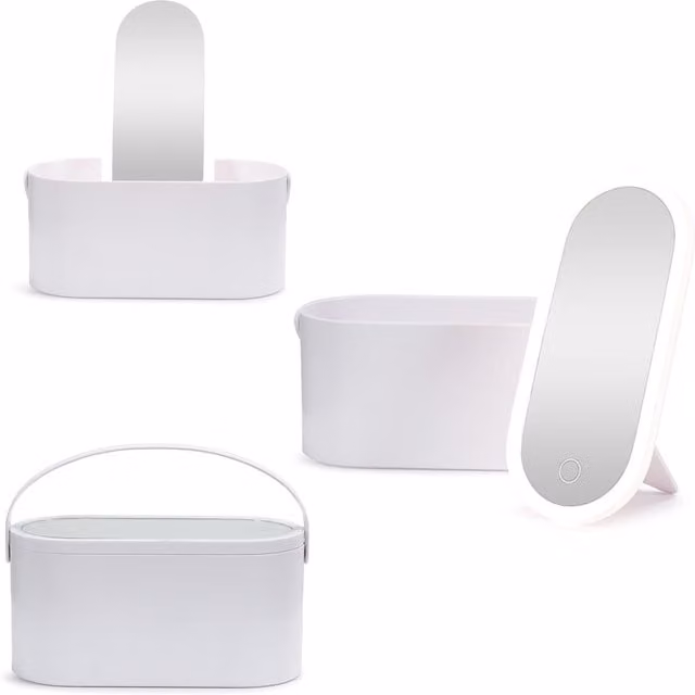 ValueLights LED Make Up Mirror with Storage Carry Box, White