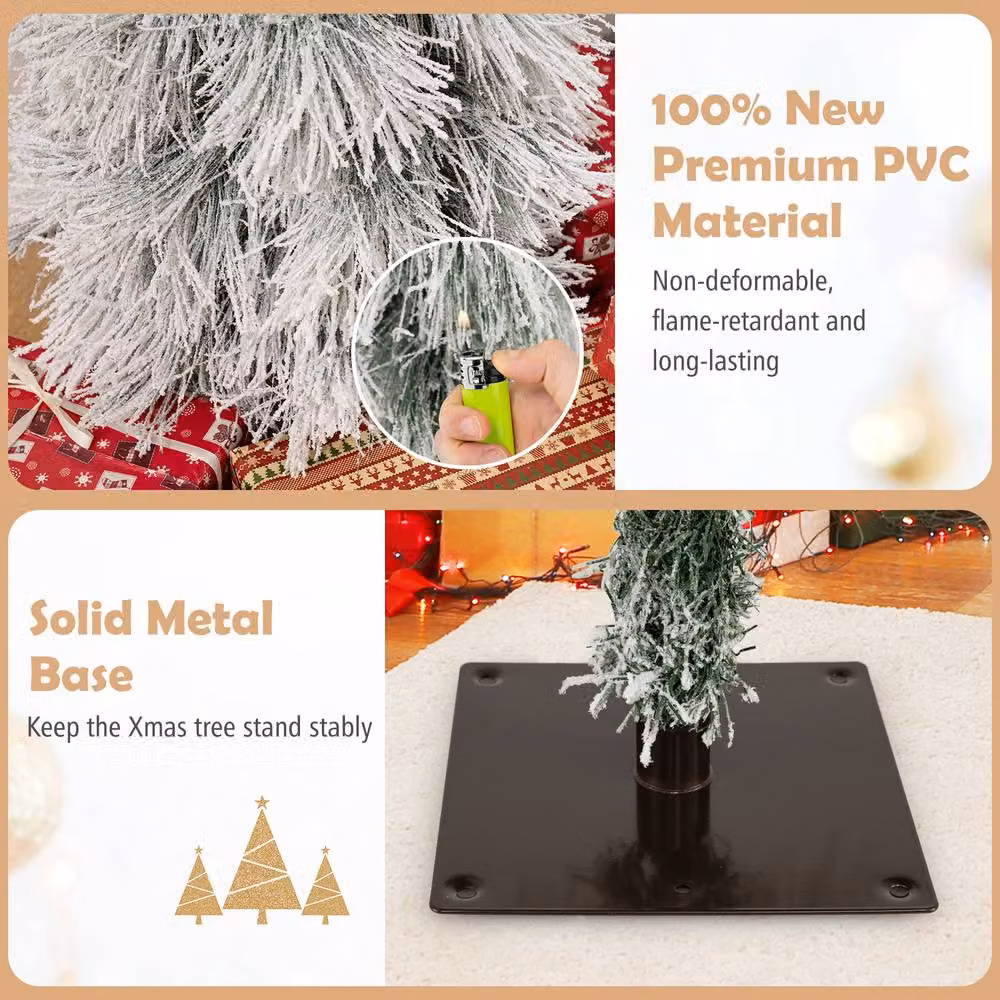 Gymax 3-Piece Pre-lit Snow Flocked Christmas Tree Set in Green and White – 6