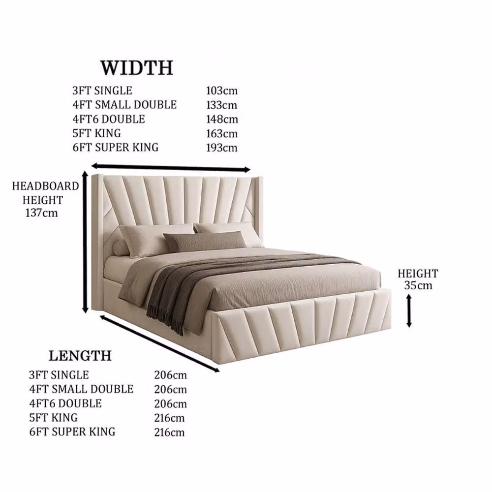 Desire Deco Novada Wingback Storage Bed in Light Beige, Plush Velvet, King Size (W/D/H: 180 x 200 x 137 cm) – 2