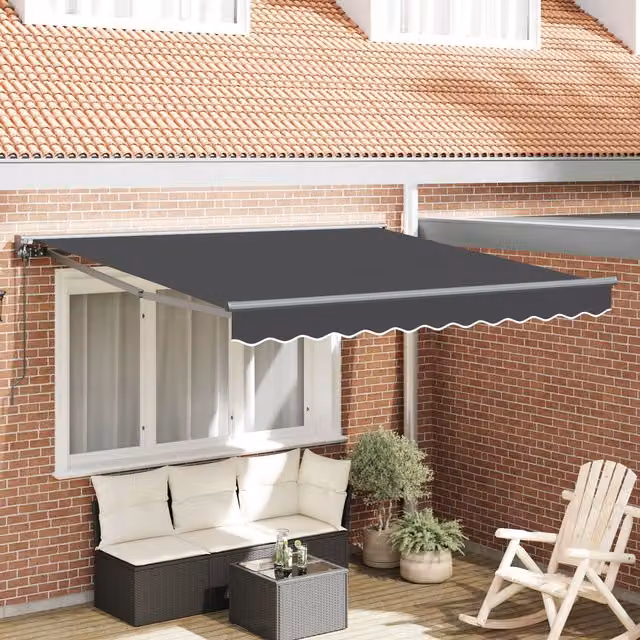 Berkfield Home Manual Retractable Folding Arm Awning in Anthracite, W: 300 cm, D: 250 cm – 1