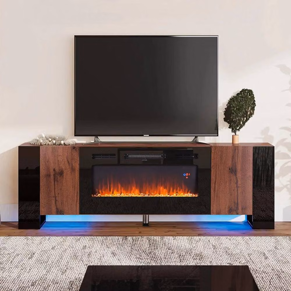 FORGEVIO Modern Wood TV Stand Unit Cabinet in Walnut Brown – 2