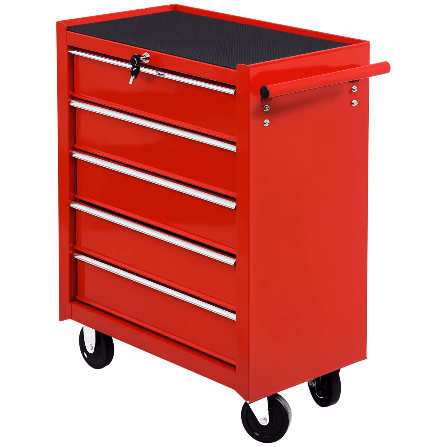 HOMCOM Red Steel Tool Trolley with 5 Lockable Drawers and Handle – 2