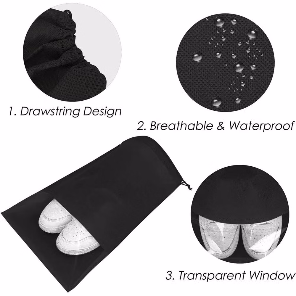 VOGREX 20pcs Non-woven Drawstring Shoe Bags, Black Travel Storage Pouches – 4