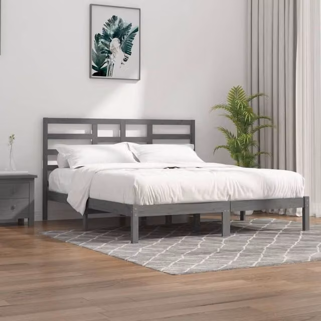 Berkfield Home Modern Grey Solid Pine Wood Bed Frame W/D/H: 200 x 200 cm – 1