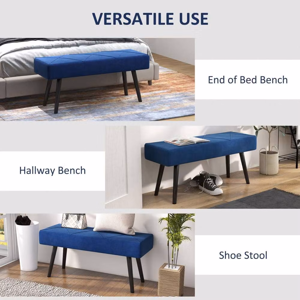 Wyld Haus Mazuka Blue Velvet End of Bed Bench with Black Steel Legs – 6