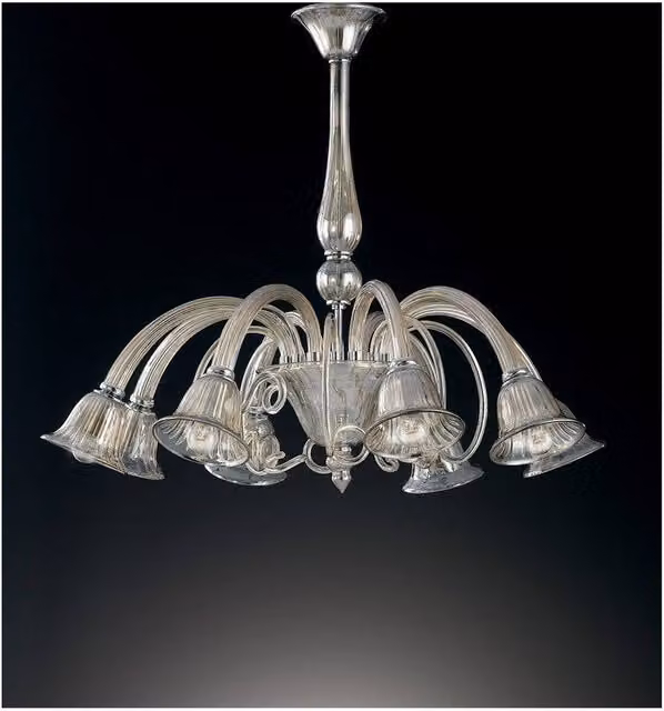 Netlighting Poseidon 8 Light Multi Arm Pendant Ceiling Light in Beige and Gold/Brass with Transparent Glass, W: 93 cm, D: 73 cm