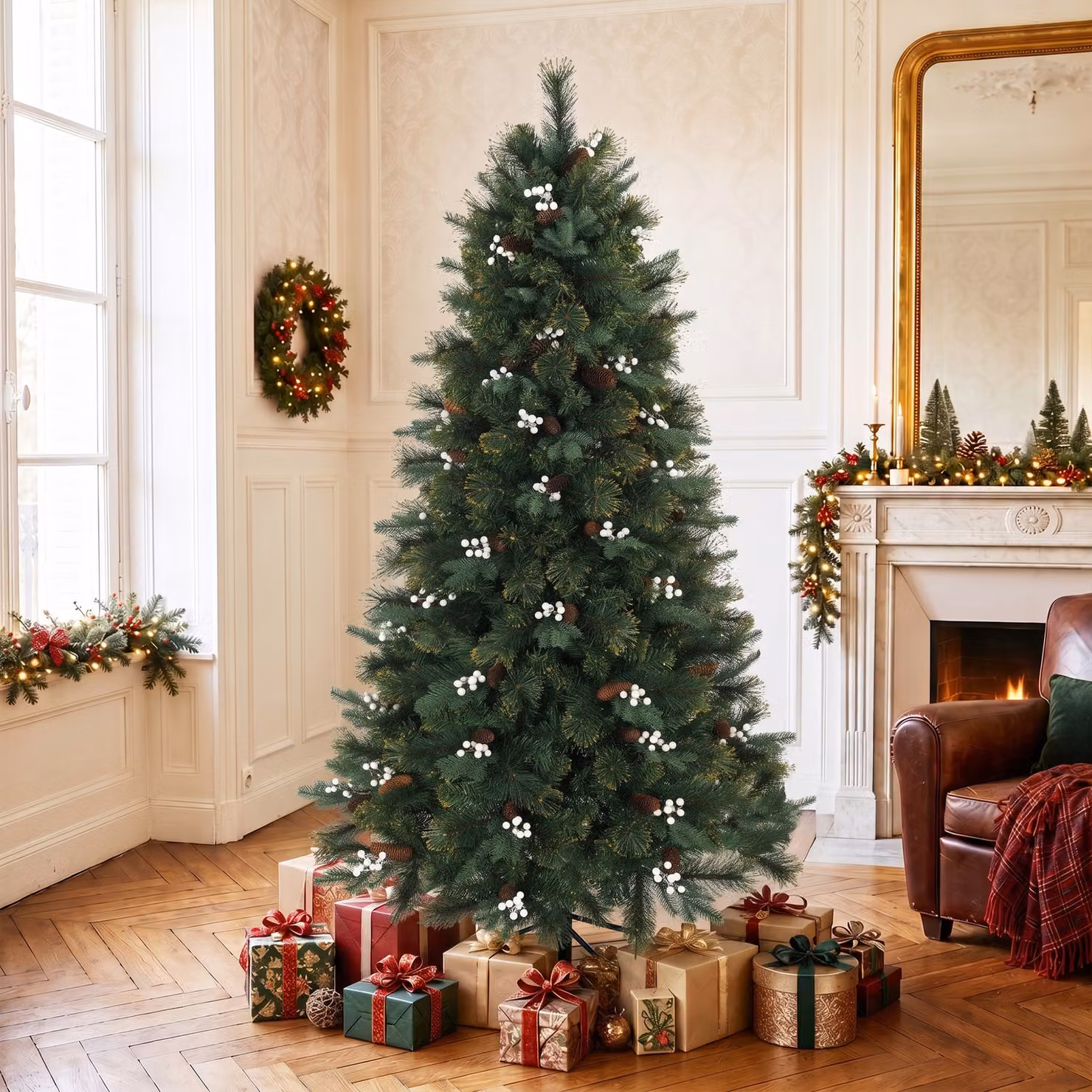 HOMCOM 6ft Green Artificial Fir Christmas Tree with 716 Branch Tips and Metal Stand – 2