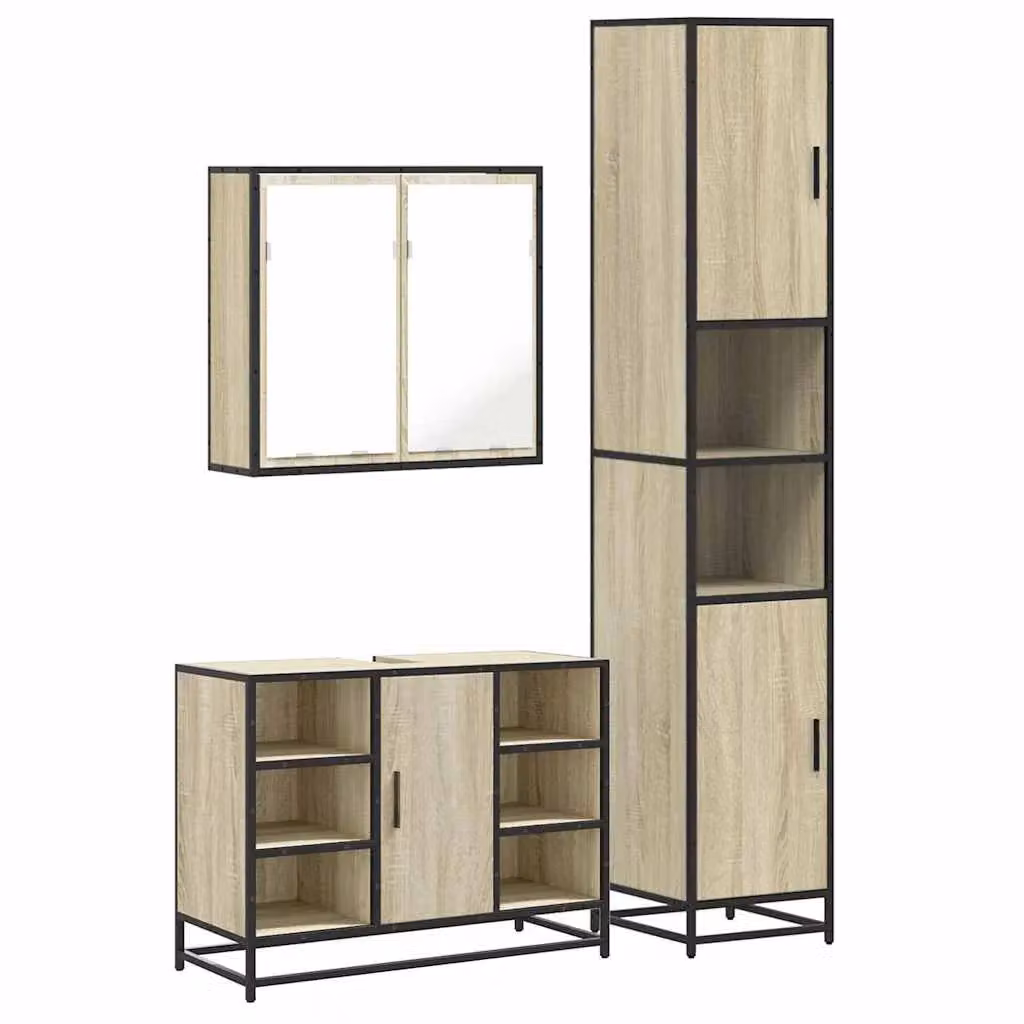 Berkfield Home 3 Piece Industrial Style Bathroom Furniture Set in Sonoma Oak Brown with Vanity Unit and Mirror Cabinet – 2