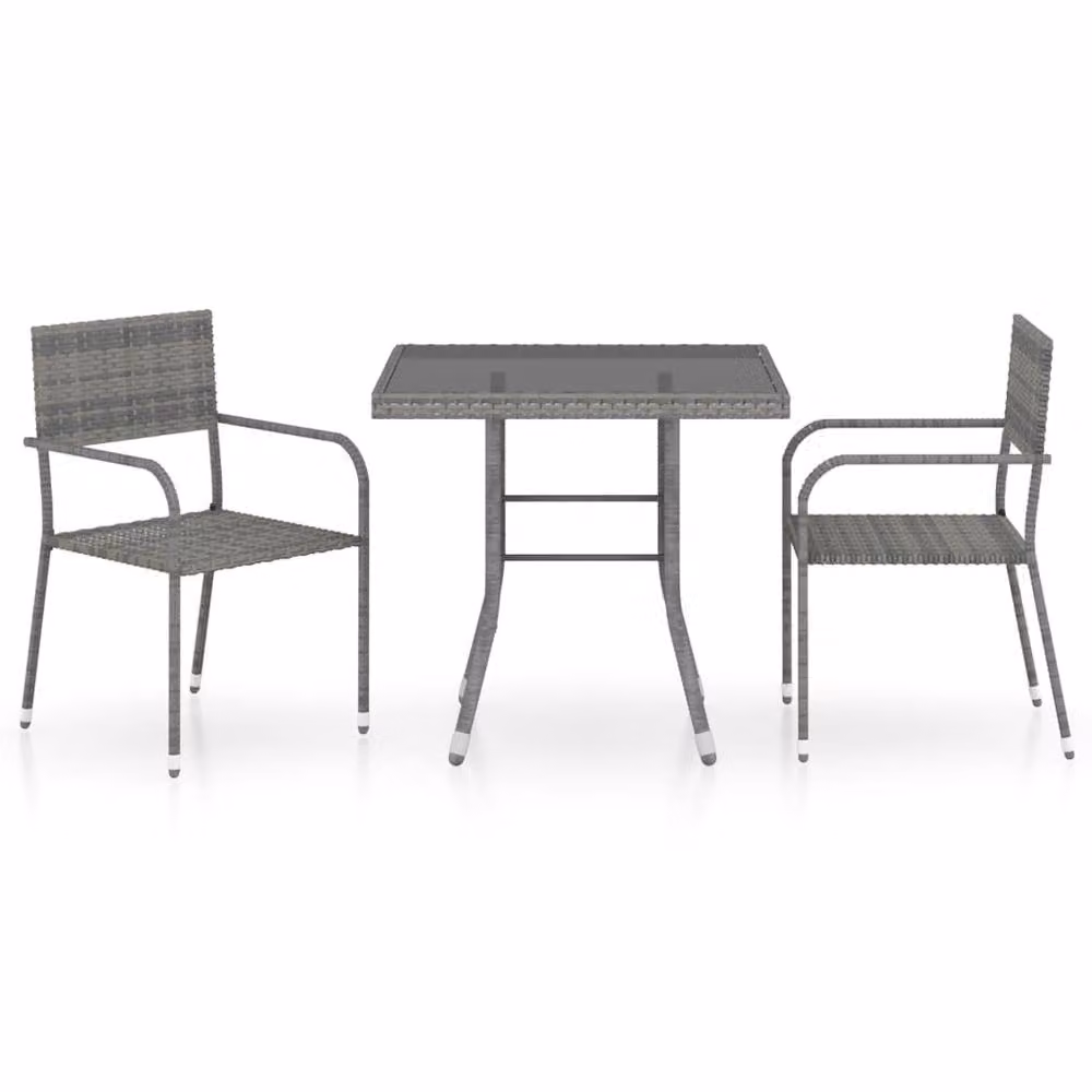 Berkfield Home 3 Piece Poly Rattan Garden Dining Set in Anthracite and Grey – 2