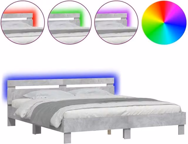 Berkfield Home Modern Bed Frame with LED Under-Bed Lighting and USB Charging Port in Concrete Grey, W: 160 cm, L: 200 cm – 1