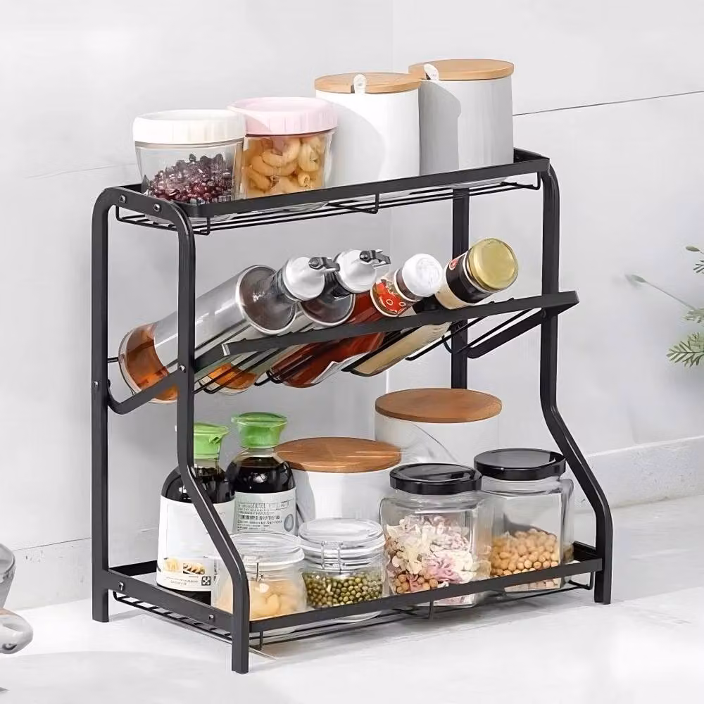 Havendro 3-Tier Black Metal and Plastic Kitchen Spice Rack Countertop Seasoning Shelf W/D/H: 36.5 x 20.0 x 35.0 cm – 3