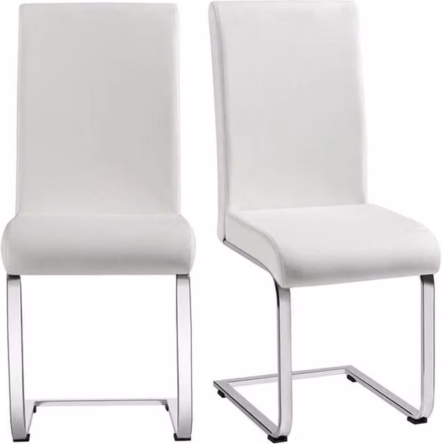 EONLION Set of 2 White Modern Dining Chairs with Synthetic Leather Padded Seats and Metal Cantilever Base, Height: 100 cm