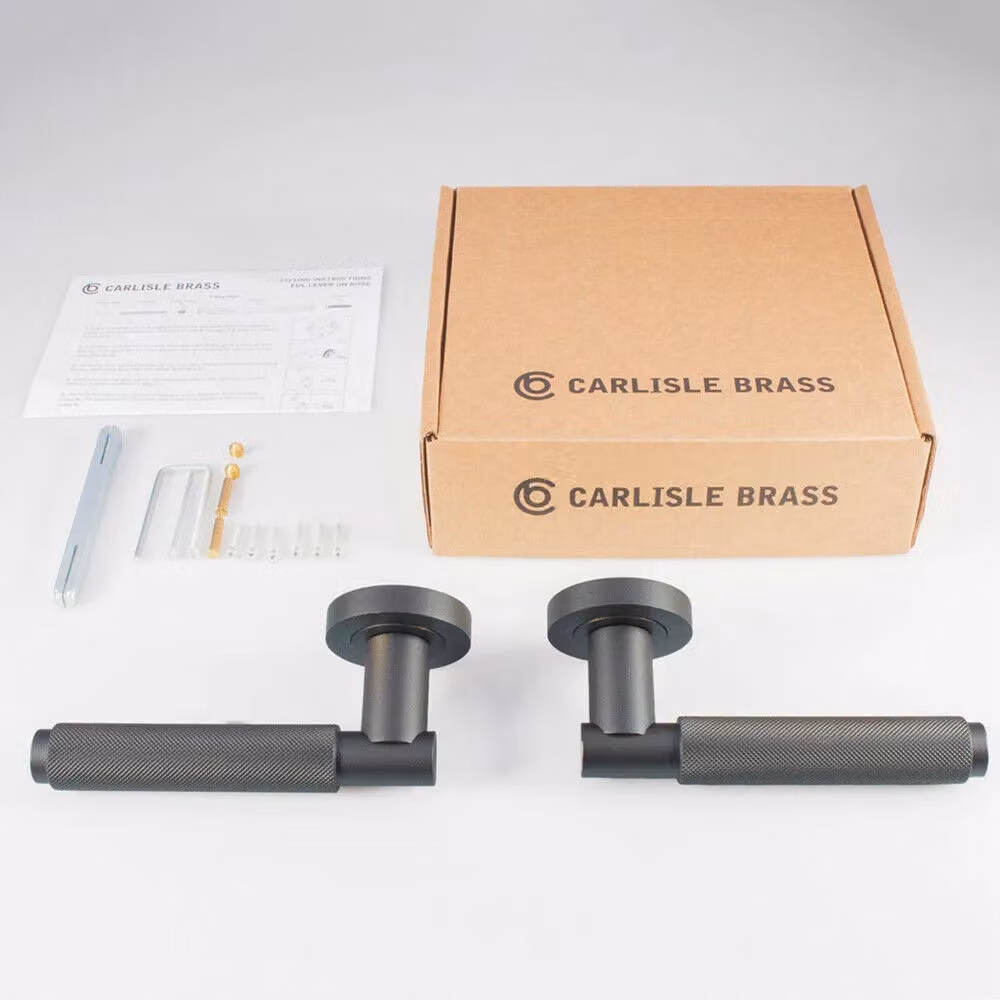Loops 2x Pair Knurled Grip Round Bar Handles with Round Rose in Matt Bronze – 3