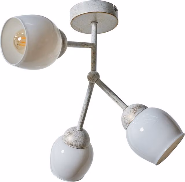 ValueLights Modern 3 Way Aged Metal Effect Ceiling Light Fitting with White Glass Shades in Silver