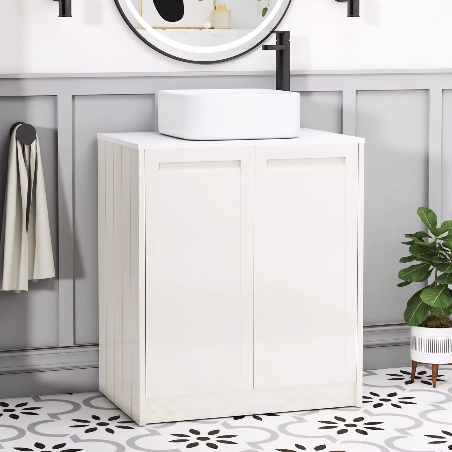 Royal Bathrooms Elmore 700mm Classic White Floor Standing 2 Door Vanity Unit with Elena Basin