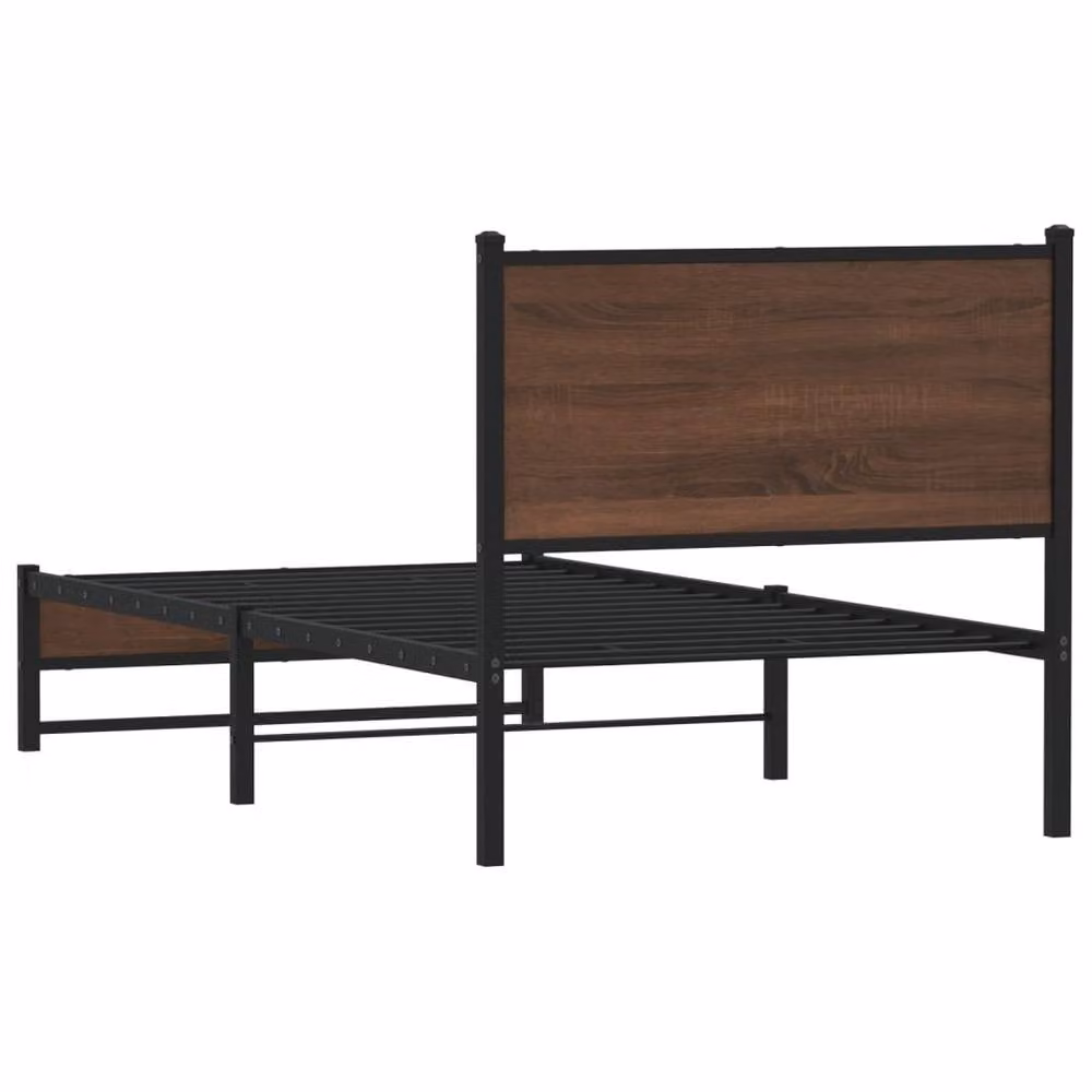 Berkfield Home Metal and Wood Bed Frame in Brown Oak, W/D/H: 80 x 200 cm – 5