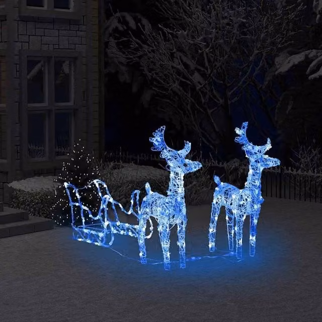 Berkfield Home Reindeers and Sleigh Christmas Decoration with 160 LEDs in Blue, Height: 130 cm – 1