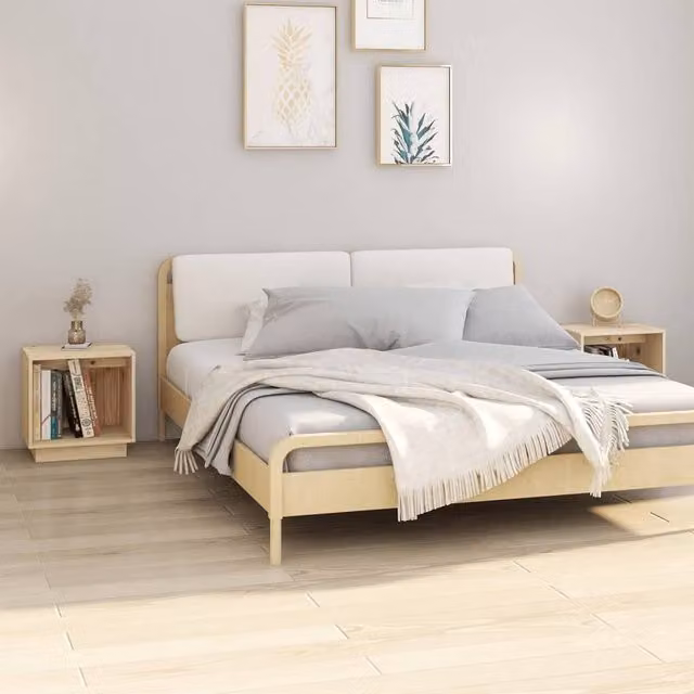Berkfield Home Set of 2 Modern Solid Wood Pine Bedside Cabinets in Brown, W/D/H: 40 x 30 x 40 cm