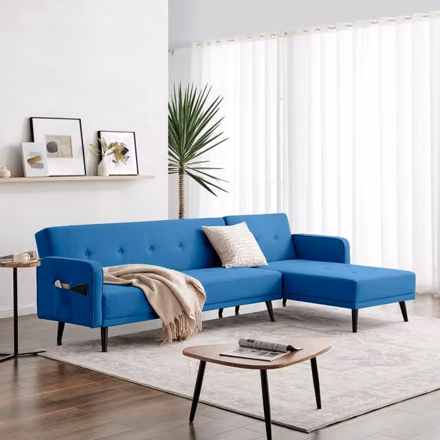 FurnitureboxUK Oscar 3 Seat L Shaped Reversible Upholstered Fabric Chaise Sofa Bed in Blue