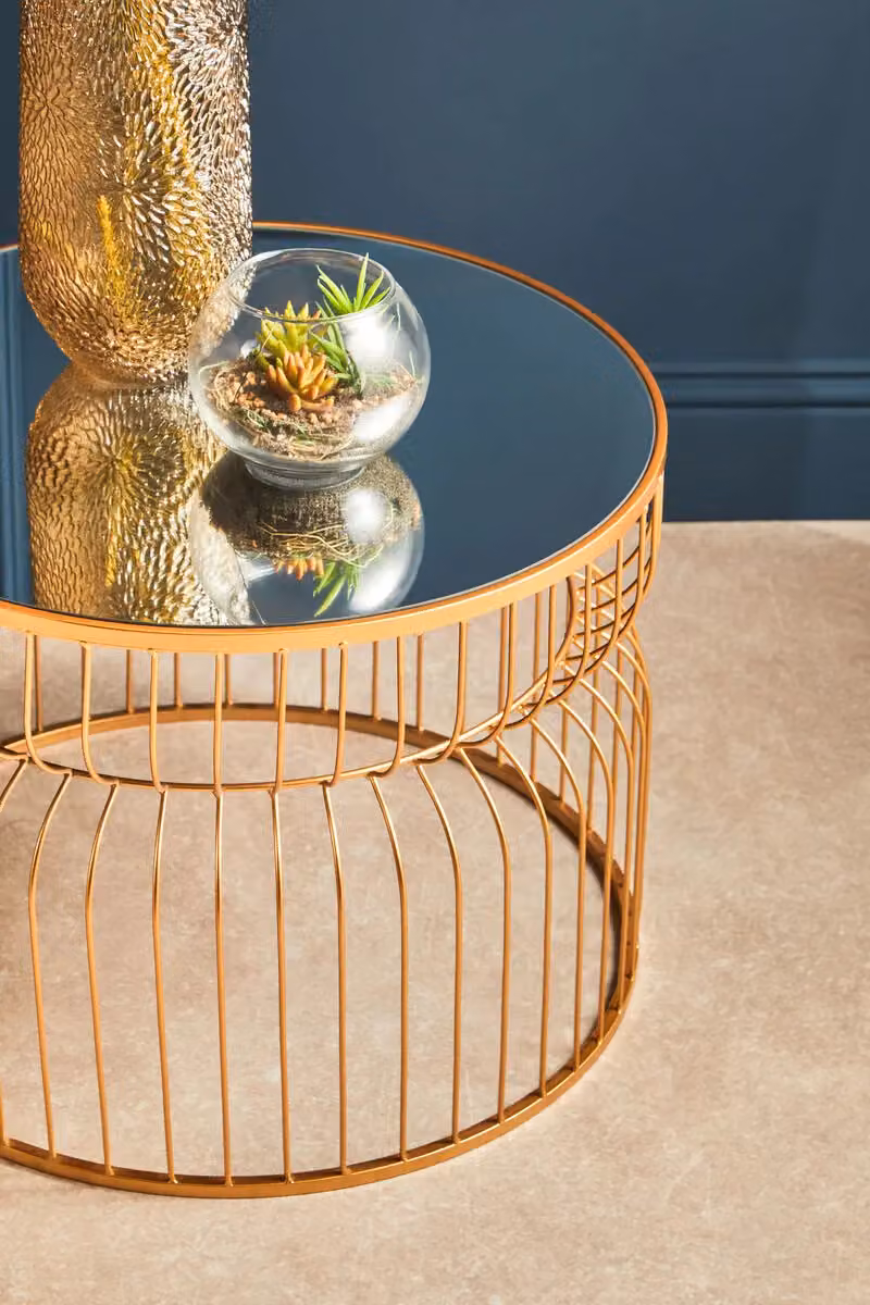 Orsina Round Gold Side Table with Glass Top – 2