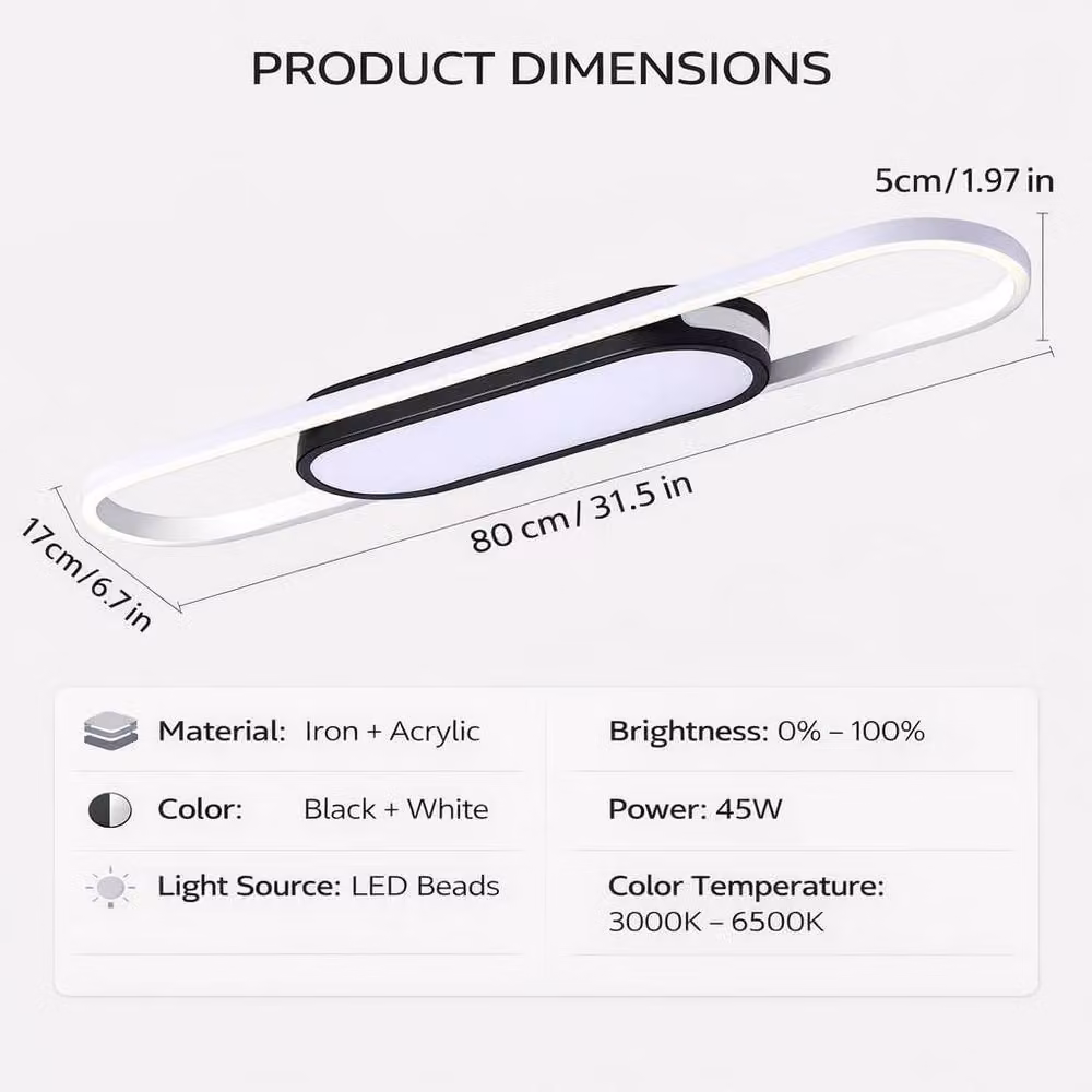 Garwarm Modern LED Linear Flush Mount Ceiling Light, 45W, White – 2
