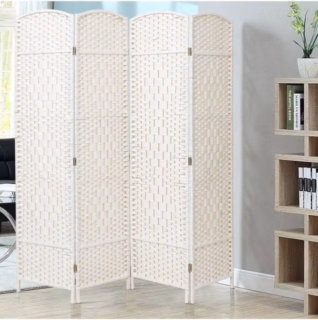 Livingandhome Folding Solid Wood Room Divider Privacy Screen in White – 1