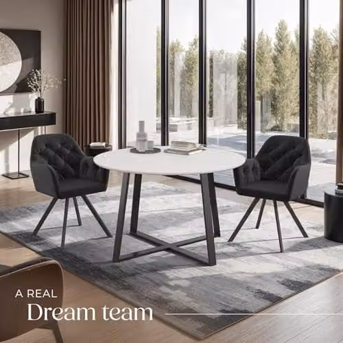 tectake Set of 2 Lucia Armchairs in Black with Geometric Pattern and Matt Metal Legs – 8