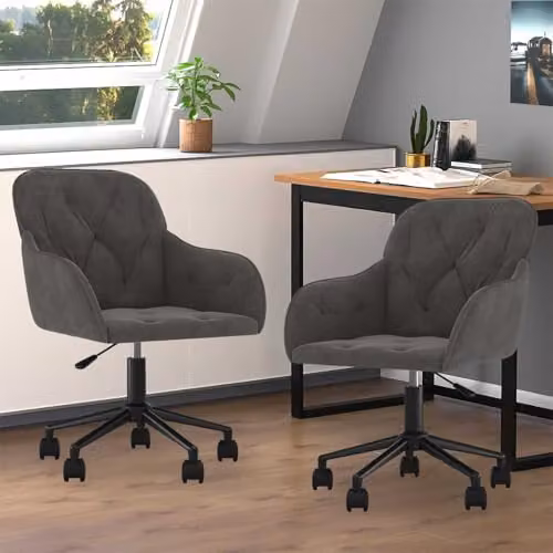 vidaXL Set of 2 Modern Swivel Dining Chairs in Dark Grey Velvet with Metal Frame, W/D/H: 55 x 59.5 x 77 cm – 2