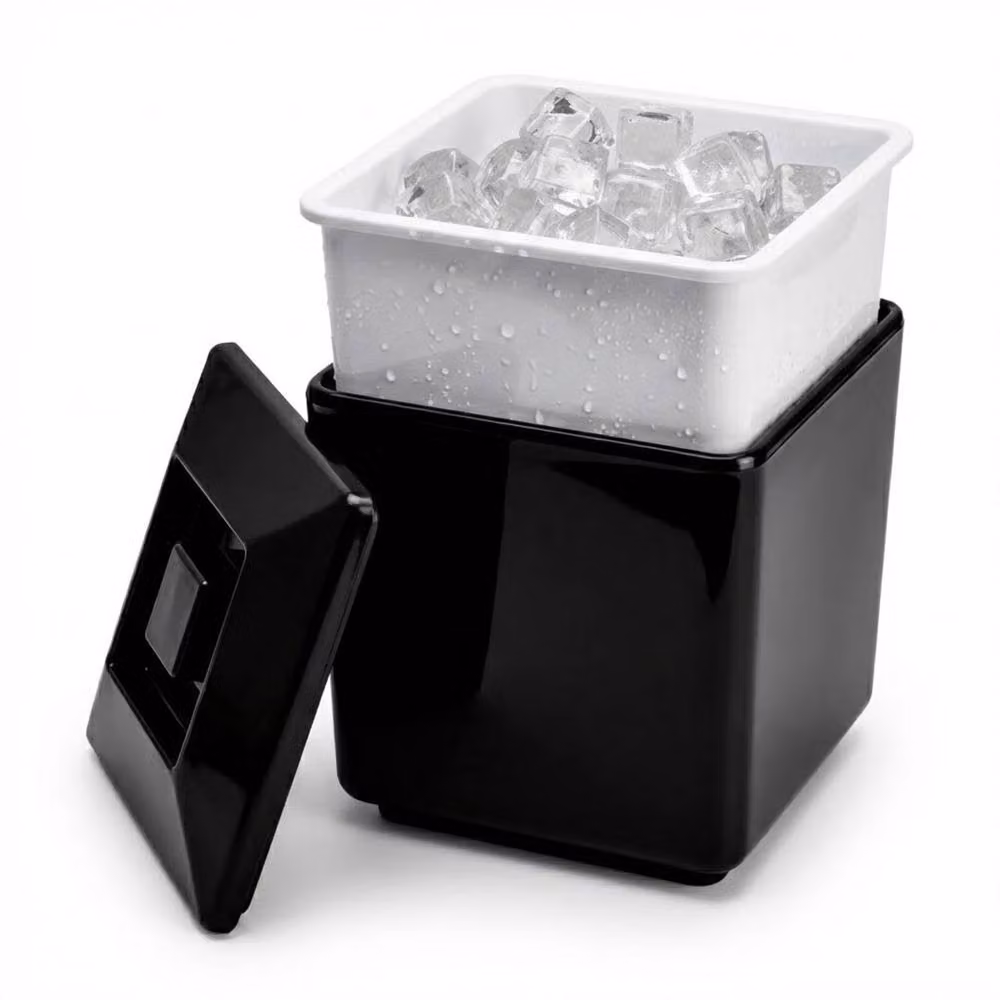 Chabrias Ltd Black Square Insulated Ice Bucket with Lid and Drainage Liner, 4L – 3