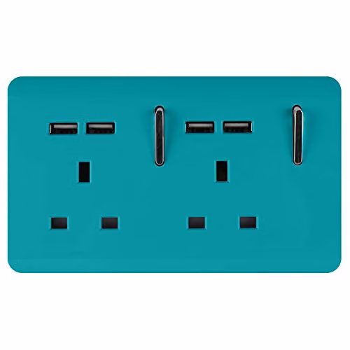 Trendi 2 Gang 13 Amp Switched USB Socket in Petrol Turquoise – 1