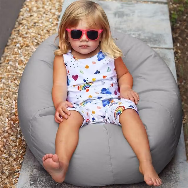 rucomfy Classic Small Kids Beanbag in Light Grey, Water Resistant Nylon for Indoor or Outdoor Use