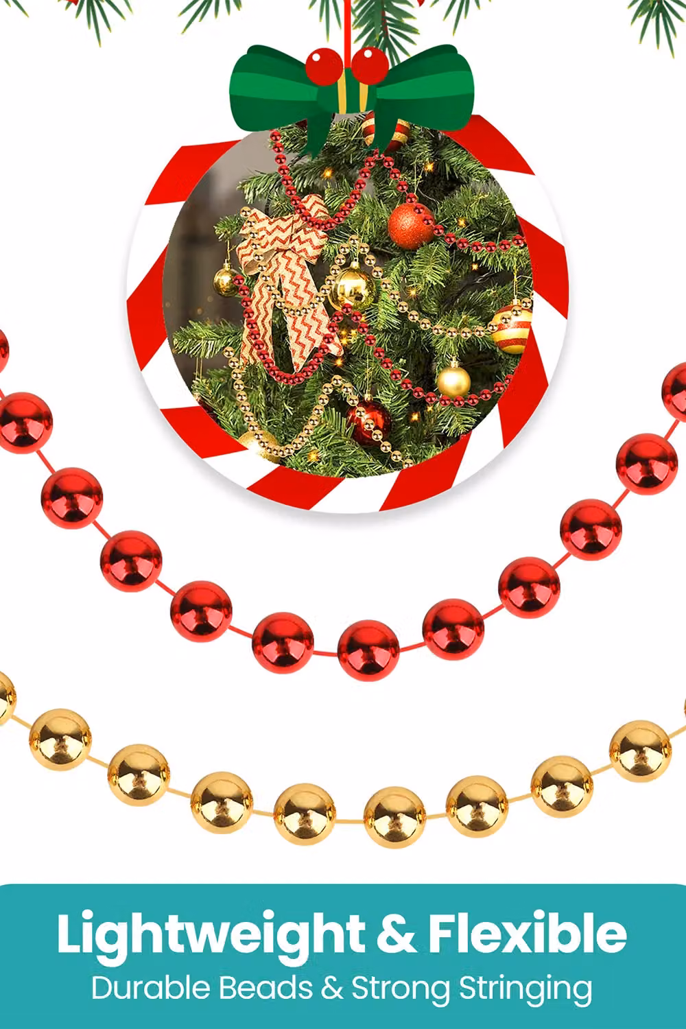 Neel Blue Red and Gold Christmas Metallic Bead Chain 7.5mm Pearl Garland – 5