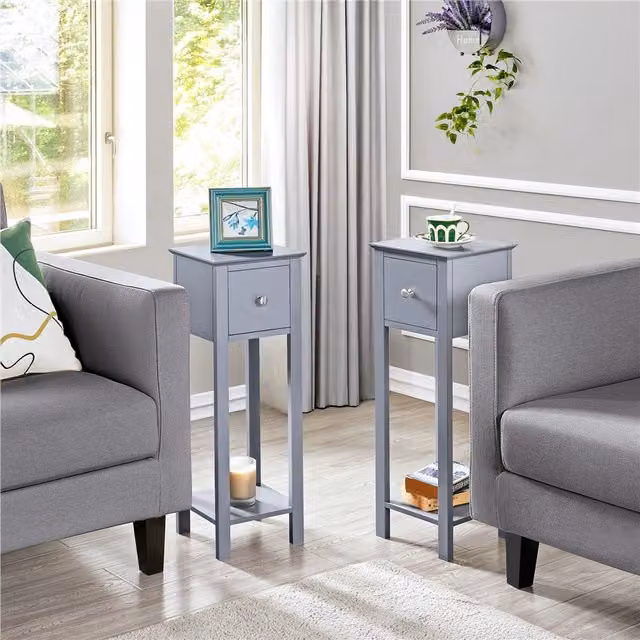 Yaheetech Set of 2 Slim Bedside Tables in Grey