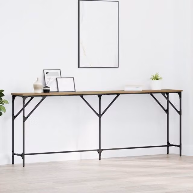 Berkfield Home Artisan Oak Console Table in Brown and Black, W/D/H: 200 x 29 x 75 cm
