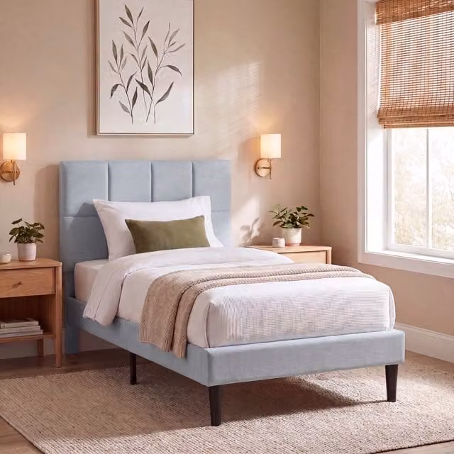 Vida Designs Single Upholstered Bed in Light Grey
