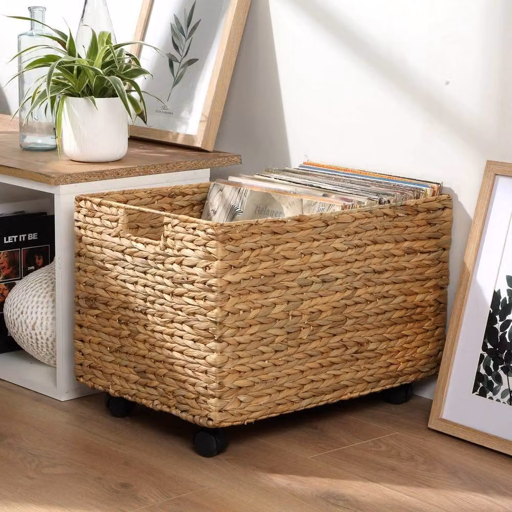 CALICOSY Water Hyacinth Toy Chest with Castors, Beige, W: 50 cm, D: 35 cm, H: 36 cm – 2