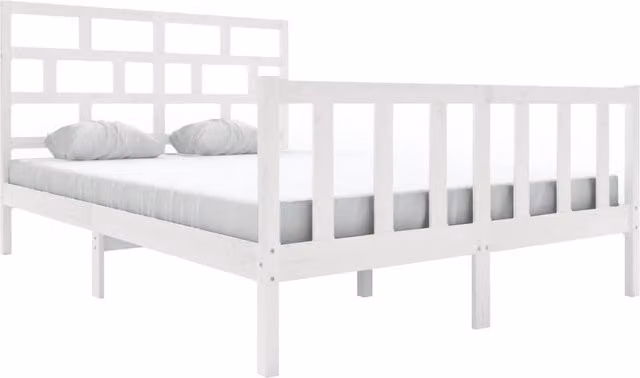 Berkfield Home White Solid Wood Pine Bed Frame W: 160 cm, D: 200 cm